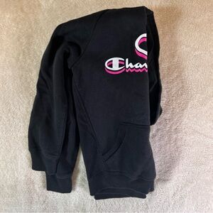 Champion Black Hoodie with Pink Accent